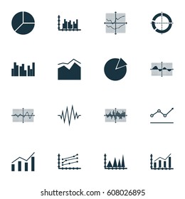Set Of Graphs, Diagrams And Statistics Icons. Premium Quality Symbol Collection. Icons Can Be Used For Web, App And UI Design.