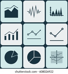 Set Of Graphs, Diagrams And Statistics Icons. Premium Quality Symbol Collection. Icons Can Be Used For Web, App And UI Design.