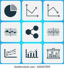 Set Of Graphs, Diagrams And Statistics Icons. Premium Quality Symbol Collection. Icons Can Be Used For Web, App And UI Design.