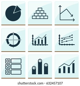 Set Of Graphs, Diagrams And Statistics Icons. Premium Quality Symbol Collection. Icons Can Be Used For Web, App And UI Design.