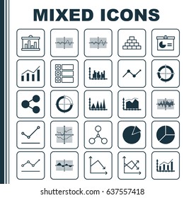 Set Of Graphs, Diagrams And Statistics Icons. Premium Quality Symbol Collection. Icons Can Be Used For Web, App And UI Design.