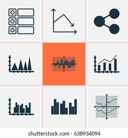 Set Of Graphs, Diagrams And Statistics Icons. Premium Quality Symbol Collection. Icons Can Be Used For Web, App And UI Design.