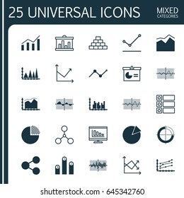 Set Of Graphs, Diagrams And Statistics Icons. Premium Quality Symbol Collection. Icons Can Be Used For Web, App And UI Design.