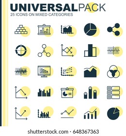 Set Of Graphs, Diagrams And Statistics Icons. Premium Quality Symbol Collection. Icons Can Be Used For Web, App And UI Design.
