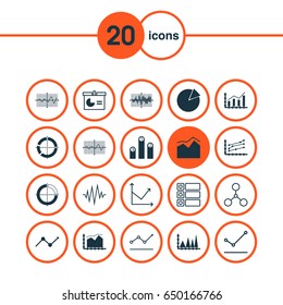 Set Of Graphs, Diagrams And Statistics Icons. Premium Quality Symbol Collection. Icons Can Be Used For Web, App And UI Design.