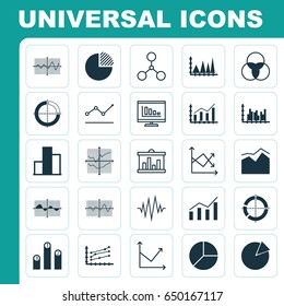 Set Of Graphs, Diagrams And Statistics Icons. Premium Quality Symbol Collection. Icons Can Be Used For Web, App And UI Design.