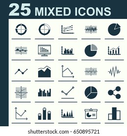 Set Of Graphs, Diagrams And Statistics Icons. Premium Quality Symbol Collection. Icons Can Be Used For Web, App And UI Design.