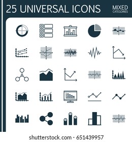 Set Of Graphs, Diagrams And Statistics Icons. Premium Quality Symbol Collection. Icons Can Be Used For Web, App And UI Design.