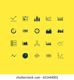 Set Of Graphs, Diagrams And Statistics Icons. Premium Quality Symbol Collection. Icons Can Be Used For Web, App And UI Design.