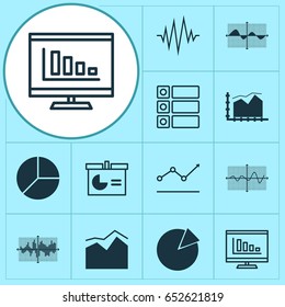 Set Of Graphs, Diagrams And Statistics Icons. Premium Quality Symbol Collection. Icons Can Be Used For Web, App And UI Design.