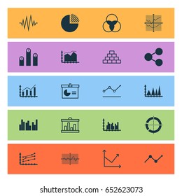 Set Of Graphs, Diagrams And Statistics Icons. Premium Quality Symbol Collection. Icons Can Be Used For Web, App And UI Design.