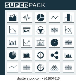 Set Of Graphs, Diagrams And Statistics Icons. Premium Quality Symbol Collection. Icons Can Be Used For Web, App And UI Design.