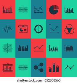 Set Of Graphs, Diagrams And Statistics Icons. Premium Quality Symbol Collection. Icons Can Be Used For Web, App And UI Design.