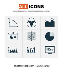 Set Of Graphs, Diagrams And Statistics Icons. Premium Quality Symbol Collection. Icons Can Be Used For Web, App And UI Design.