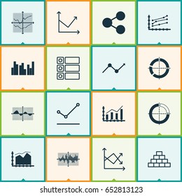 Set Of Graphs, Diagrams And Statistics Icons. Premium Quality Symbol Collection. Icons Can Be Used For Web, App And UI Design.