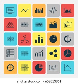 Set Of Graphs, Diagrams And Statistics Icons. Premium Quality Symbol Collection. Icons Can Be Used For Web, App And UI Design.