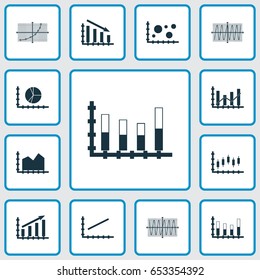 Set Of Graphs, Diagrams And Statistics Icons. Premium Quality Symbol Collection. Icons Can Be Used For Web, App And UI Design.