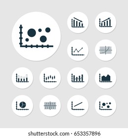 Set Of Graphs, Diagrams And Statistics Icons. Premium Quality Symbol Collection. Icons Can Be Used For Web, App And UI Design.
