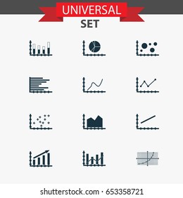 Set Of Graphs, Diagrams And Statistics Icons. Premium Quality Symbol Collection. Icons Can Be Used For Web, App And UI Design.