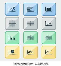 Set Of Graphs, Diagrams And Statistics Icons. Premium Quality Symbol Collection. Icons Can Be Used For Web, App And UI Design.