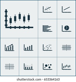 Set Of Graphs, Diagrams And Statistics Icons. Premium Quality Symbol Collection. Icons Can Be Used For Web, App And UI Design.