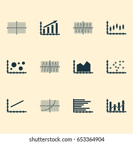 Set Of Graphs, Diagrams And Statistics Icons. Premium Quality Symbol Collection. Icons Can Be Used For Web, App And UI Design.