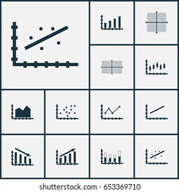 Set Of Graphs, Diagrams And Statistics Icons. Premium Quality Symbol Collection. Icons Can Be Used For Web, App And UI Design.