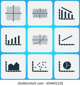 Set Of Graphs, Diagrams And Statistics Icons. Premium Quality Symbol Collection. Icons Can Be Used For Web, App And UI Design.