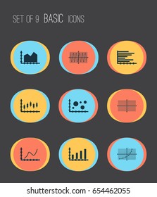 Set Of Graphs, Diagrams And Statistics Icons. Premium Quality Symbol Collection. Icons Can Be Used For Web, App And UI Design.