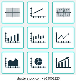 Set Of Graphs, Diagrams And Statistics Icons. Premium Quality Symbol Collection. Icons Can Be Used For Web, App And UI Design.