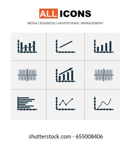 Set Of Graphs, Diagrams And Statistics Icons. Premium Quality Symbol Collection. Icons Can Be Used For Web, App And UI Design.