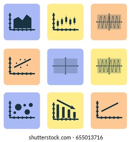 Set Of Graphs, Diagrams And Statistics Icons. Premium Quality Symbol Collection. Icons Can Be Used For Web, App And UI Design.