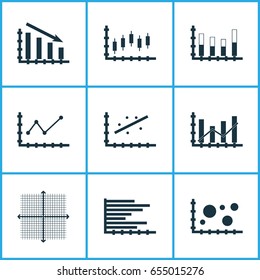 Set Of Graphs, Diagrams And Statistics Icons. Premium Quality Symbol Collection. Icons Can Be Used For Web, App And UI Design.