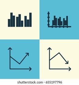 Set Of Graphs, Diagrams And Statistics Icons. Premium Quality Symbol Collection. Icons Can Be Used For Web, App And UI Design.