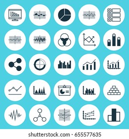 Set Of Graphs, Diagrams And Statistics Icons. Premium Quality Symbol Collection. Icons Can Be Used For Web, App And UI Design.