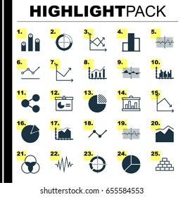 Set Of Graphs, Diagrams And Statistics Icons. Premium Quality Symbol Collection. Icons Can Be Used For Web, App And UI Design.