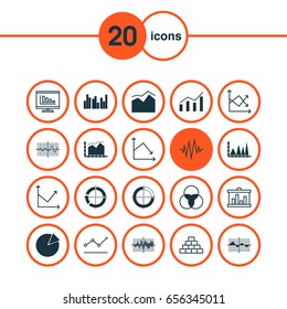Set Of Graphs, Diagrams And Statistics Icons. Premium Quality Symbol Collection. Icons Can Be Used For Web, App And UI Design.