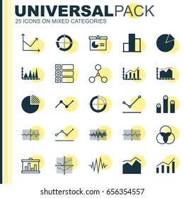Set Of Graphs, Diagrams And Statistics Icons. Premium Quality Symbol Collection. Icons Can Be Used For Web, App And UI Design.
