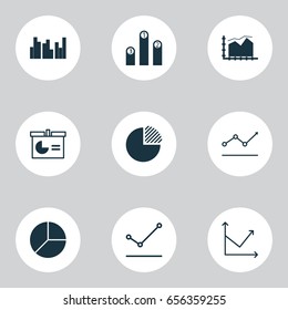 Set Of Graphs, Diagrams And Statistics Icons. Premium Quality Symbol Collection. Icons Can Be Used For Web, App And UI Design.