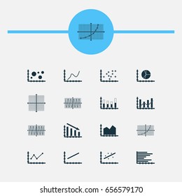 Set Of Graphs, Diagrams And Statistics Icons. Premium Quality Symbol Collection. Icons Can Be Used For Web, App And UI Design.