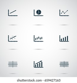 Set Of Graphs, Diagrams And Statistics Icons. Premium Quality Symbol Collection. Icons Can Be Used For Web, App And UI Design.