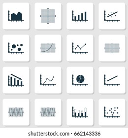 Set Of Graphs, Diagrams And Statistics Icons. Premium Quality Symbol Collection. Icons Can Be Used For Web, App And UI Design.