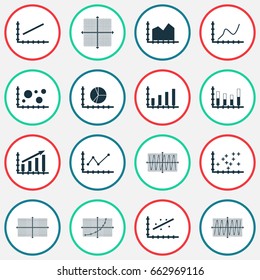 Set Of Graphs, Diagrams And Statistics Icons. Premium Quality Symbol Collection. Icons Can Be Used For Web, App And UI Design.