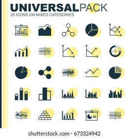 Set Of Graphs, Diagrams And Statistics Icons. Premium Quality Symbol Collection. Icons Can Be Used For Web, App And UI Design.