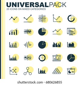 Set Of Graphs, Diagrams And Statistics Icons. Premium Quality Symbol Collection. Icons Can Be Used For Web, App And UI Design.