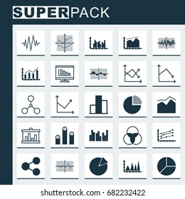 Set Of Graphs, Diagrams And Statistics Icons. Premium Quality Symbol Collection. Icons Can Be Used For Web, App And UI Design.