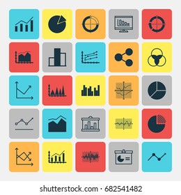 Set Of Graphs, Diagrams And Statistics Icons. Premium Quality Symbol Collection. Icons Can Be Used For Web, App And UI Design.