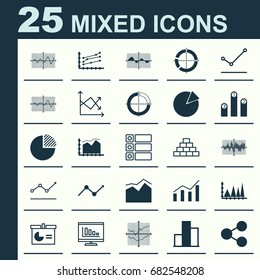 Set Of Graphs, Diagrams And Statistics Icons. Premium Quality Symbol Collection. Icons Can Be Used For Web, App And UI Design.