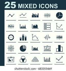 Set Of Graphs, Diagrams And Statistics Icons. Premium Quality Symbol Collection. Icons Can Be Used For Web, App And UI Design.