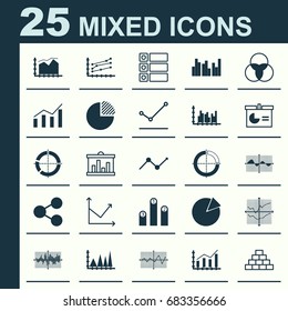Set Of Graphs, Diagrams And Statistics Icons. Premium Quality Symbol Collection. Icons Can Be Used For Web, App And UI Design.